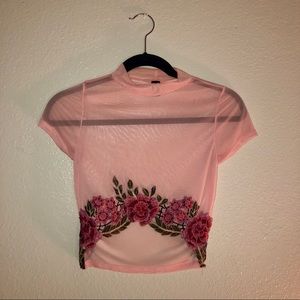 Floral Rose Mesh Crop Top 🍃